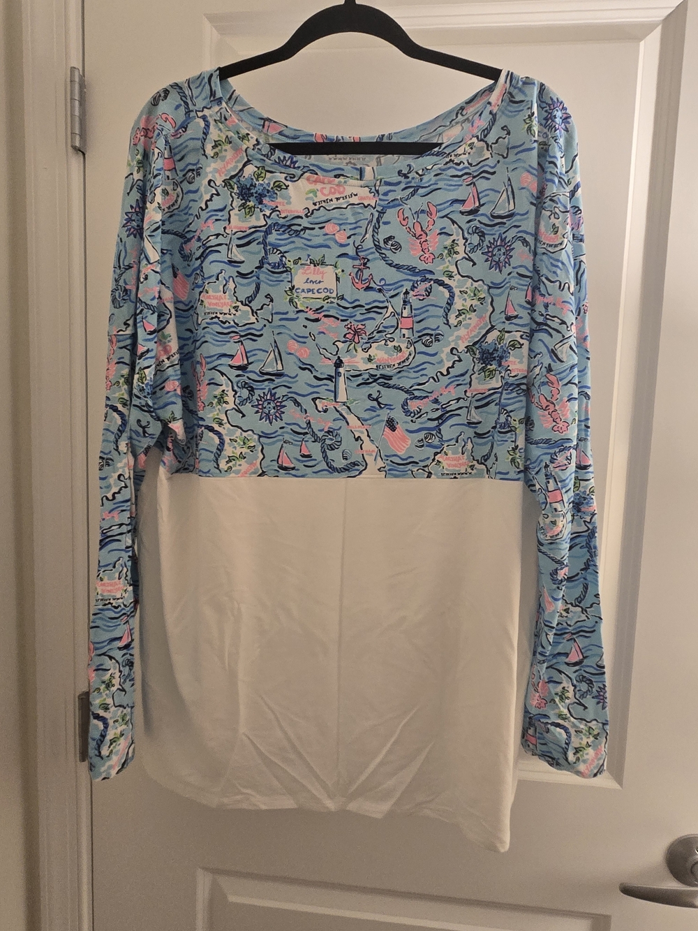 Lilly Pulitzer Finn Top Long Sleeve Bali Blue Lilly Loves Cape Cod Sz XXL EUC
